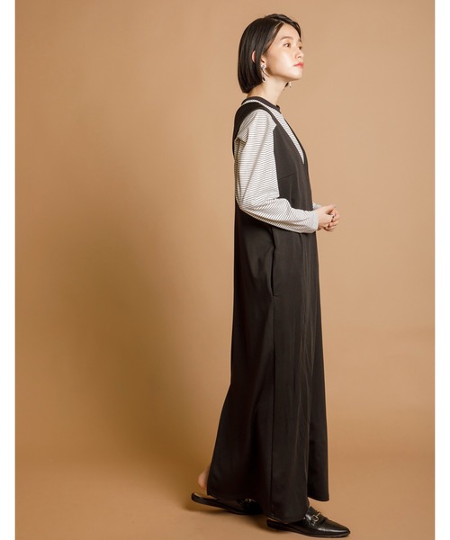 CIENA（シエナ）の「Ｖネックロングジャンスカ（ジャンパースカート・レディース・ブラック/ベージュ/グレー/キャメル・FREE/FS）」の13枚目の写真