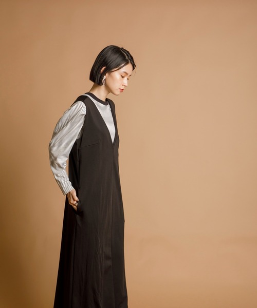 CIENA（シエナ）の「Ｖネックロングジャンスカ（ジャンパースカート・レディース・ブラック/ベージュ/グレー/キャメル・FREE/FS）」の11枚目の写真