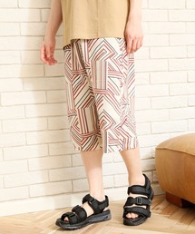 接触冷感 レーヨン総柄無地ガウチョパンツ