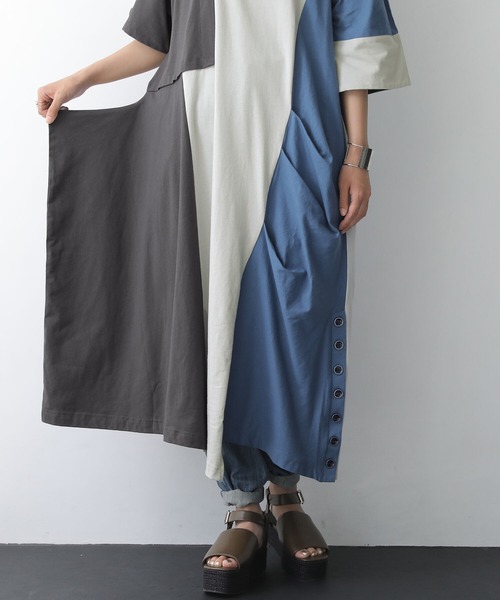 osharewalker（オシャレウォーカー）の「【廃盤】『配色×変形アシメワンピース』（ワンピース・レディース・ミックスグレー・FREE）」の6枚目の写真