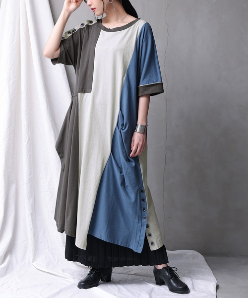 osharewalker（オシャレウォーカー）の「【廃盤】『配色×変形アシメワンピース』（ワンピース・レディース・ミックスグレー・FREE）」の8枚目の写真