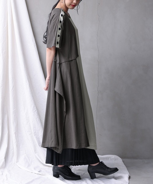 osharewalker（オシャレウォーカー）の「【廃盤】『配色×変形アシメワンピース』（ワンピース・レディース・ミックスグレー・FREE）」の9枚目の写真