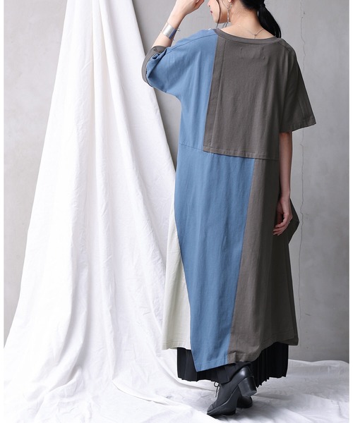 osharewalker（オシャレウォーカー）の「【廃盤】『配色×変形アシメワンピース』（ワンピース・レディース・ミックスグレー・FREE）」の10枚目の写真