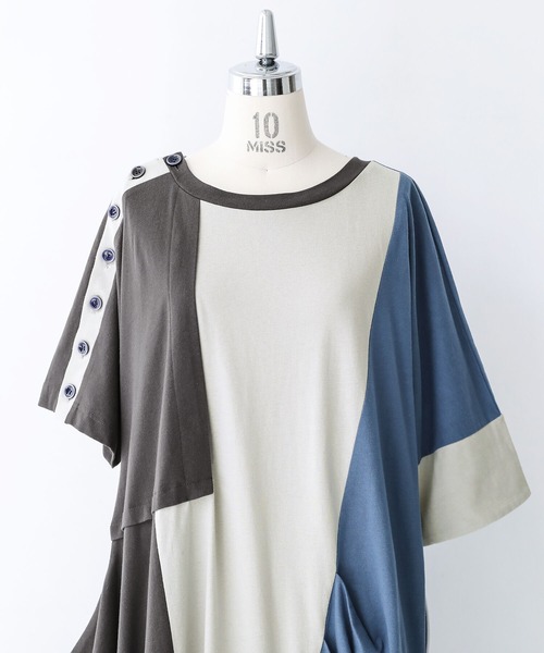 osharewalker（オシャレウォーカー）の「【廃盤】『配色×変形アシメワンピース』（ワンピース・レディース・ミックスグレー・FREE）」の13枚目の写真