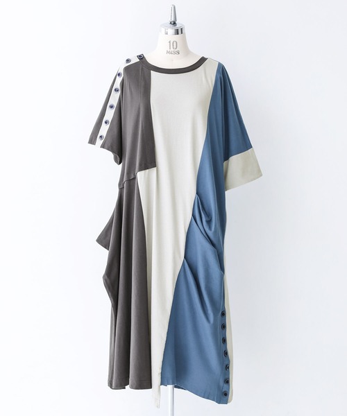 osharewalker（オシャレウォーカー）の「【廃盤】『配色×変形アシメワンピース』（ワンピース・レディース・ミックスグレー・FREE）」の15枚目の写真