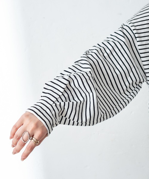 mystic（ミスティック）の「NEW ボーダーボリュームロングTシャツ（Tシャツ/カットソー・レディース・オフホワイト/ピンク/ブルー・FREE）」の18枚目の写真