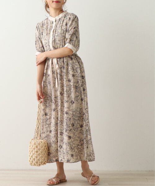 セール アートフラワープリント 配色バンドカラーワンピース 5分袖 ワンピース Frames Ray Cassin フレームスレイカズン のファッション通販 Zozotown