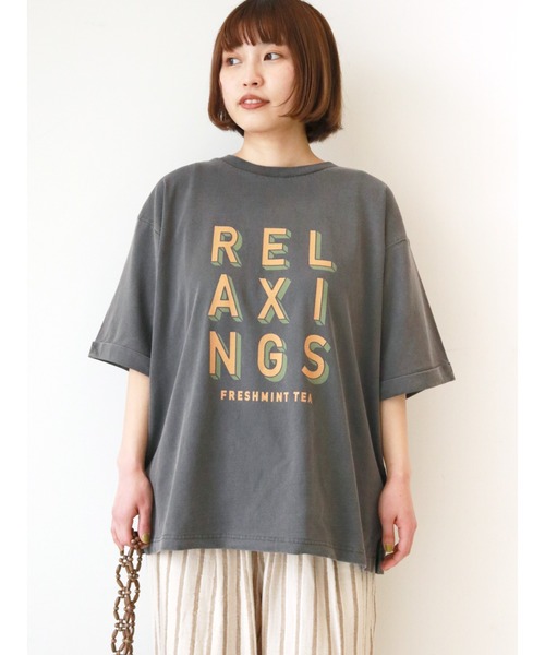 Samansa Mos2（サマンサ モスモス）の「ピグメント加工ロゴプリントTシャツ（Tシャツ/カットソー・レディース・ベージュ/チャコール/オフホワイト・ﾌﾘ-）」の3枚目の写真