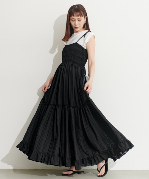 coca（coca）（コカ）の「フロッキーストライプワンピース（ワンピース・レディース・ホワイト/ブラック・ONE SIZE）」の2枚目の写真