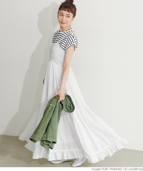 coca（coca）（コカ）の「フロッキーストライプワンピース（ワンピース・レディース・ホワイト/ブラック・ONE SIZE）」の5枚目の写真