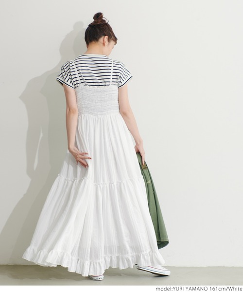 coca（coca）（コカ）の「フロッキーストライプワンピース（ワンピース・レディース・ホワイト/ブラック・ONE SIZE）」の8枚目の写真