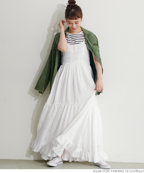 coca（coca）（コカ）の「フロッキーストライプワンピース（ワンピース・レディース・ホワイト/ブラック・ONE SIZE）」の9枚目の写真