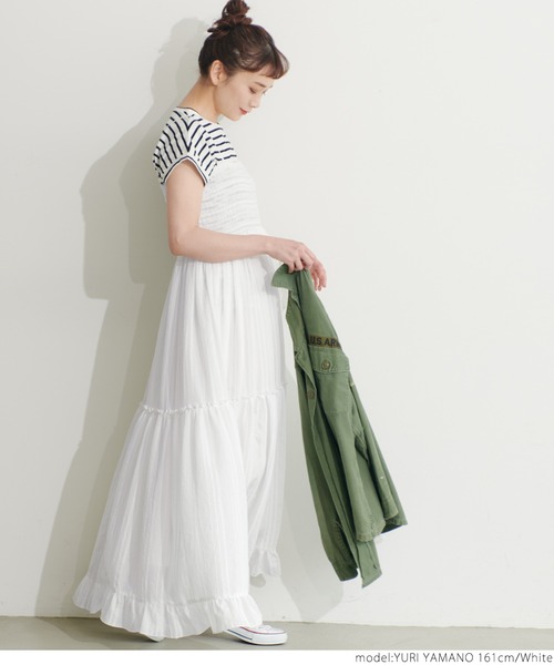 coca（coca）（コカ）の「フロッキーストライプワンピース（ワンピース・レディース・ホワイト/ブラック・ONE SIZE）」の10枚目の写真