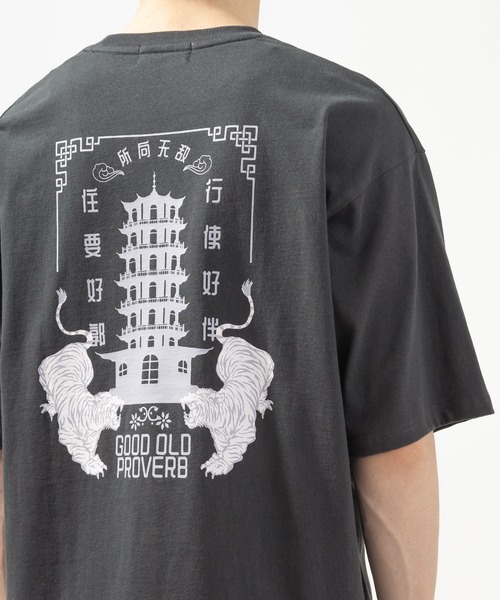 SlashDate（スラッシュデイト）の「チャイニーズ・中華テイストバックプリント半袖Tシャツ（Tシャツ/カットソー・メンズ・チャコールグレー/ライトグリーン/ホワイト/ライトブルー・XL/M/L）」の9枚目の写真