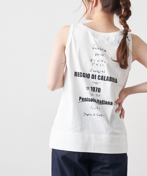 PUAL CE CIN（ピュアルセシン）の「擬麻加工天竺バックプリントノースリーブ／タンクトップ（Tシャツ/カットソー・レディース・ホワイト/チャコール/ベージュ・FREE）」の2枚目の写真