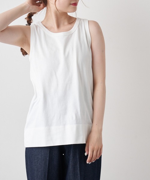 PUAL CE CIN（ピュアルセシン）の「擬麻加工天竺バックプリントノースリーブ／タンクトップ（Tシャツ/カットソー・レディース・ホワイト/チャコール/ベージュ・FREE）」の16枚目の写真