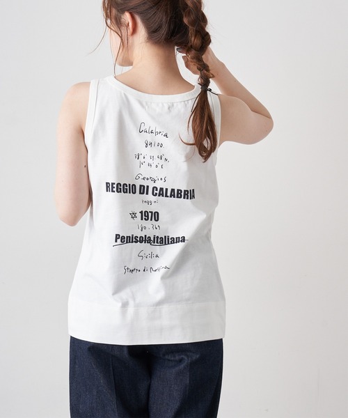 PUAL CE CIN（ピュアルセシン）の「擬麻加工天竺バックプリントノースリーブ／タンクトップ（Tシャツ/カットソー・レディース・ホワイト/チャコール/ベージュ・FREE）」の20枚目の写真