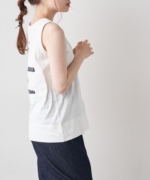 PUAL CE CIN（ピュアルセシン）の「擬麻加工天竺バックプリントノースリーブ／タンクトップ（Tシャツ/カットソー・レディース・ホワイト/チャコール/ベージュ・FREE）」の4枚目の写真