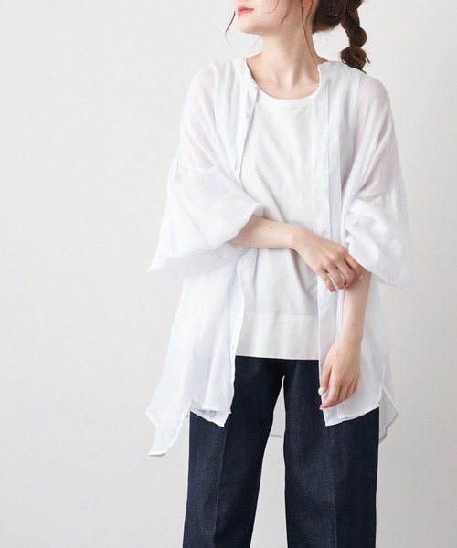 PUAL CE CIN（ピュアルセシン）の「擬麻加工天竺バックプリントノースリーブ／タンクトップ（Tシャツ/カットソー・レディース・ホワイト/チャコール/ベージュ・FREE）」の8枚目の写真