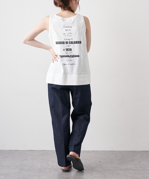 PUAL CE CIN（ピュアルセシン）の「擬麻加工天竺バックプリントノースリーブ／タンクトップ（Tシャツ/カットソー・レディース・ホワイト/チャコール/ベージュ・FREE）」の12枚目の写真