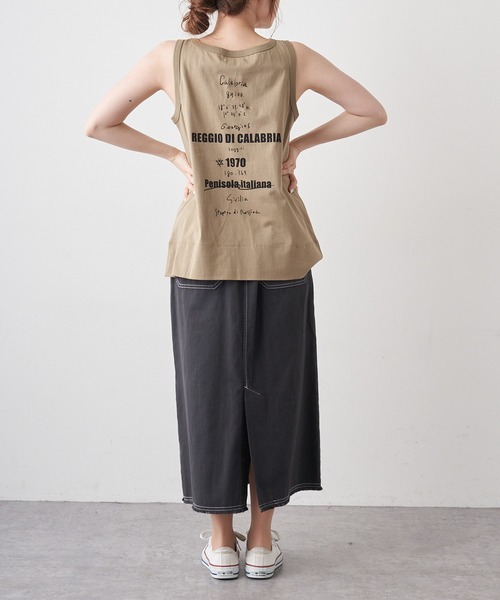 PUAL CE CIN（ピュアルセシン）の「擬麻加工天竺バックプリントノースリーブ／タンクトップ（Tシャツ/カットソー・レディース・ホワイト/チャコール/ベージュ・FREE）」の13枚目の写真