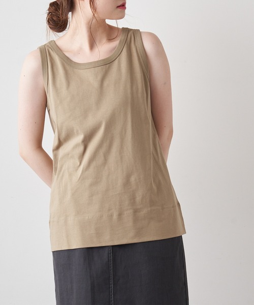 PUAL CE CIN（ピュアルセシン）の「擬麻加工天竺バックプリントノースリーブ／タンクトップ（Tシャツ/カットソー・レディース・ホワイト/チャコール/ベージュ・FREE）」の17枚目の写真