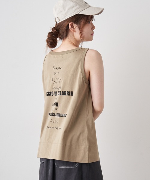 PUAL CE CIN（ピュアルセシン）の「擬麻加工天竺バックプリントノースリーブ／タンクトップ（Tシャツ/カットソー・レディース・ホワイト/チャコール/ベージュ・FREE）」の21枚目の写真