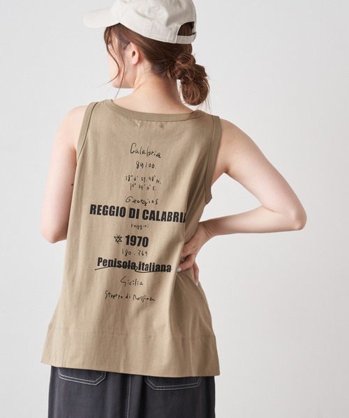 PUAL CE CIN（ピュアルセシン）の「擬麻加工天竺バックプリントノースリーブ／タンクトップ（Tシャツ/カットソー・レディース・ホワイト/チャコール/ベージュ・FREE）」の9枚目の写真