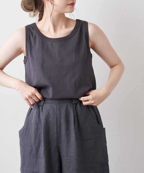 PUAL CE CIN（ピュアルセシン）の「擬麻加工天竺バックプリントノースリーブ／タンクトップ（Tシャツ/カットソー・レディース・ホワイト/チャコール/ベージュ・FREE）」の18枚目の写真