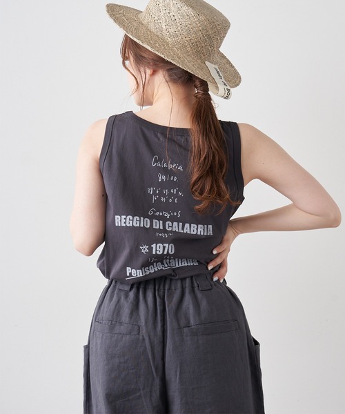 PUAL CE CIN（ピュアルセシン）の「擬麻加工天竺バックプリントノースリーブ／タンクトップ（Tシャツ/カットソー・レディース・ホワイト/チャコール/ベージュ・FREE）」の22枚目の写真