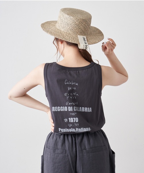 PUAL CE CIN（ピュアルセシン）の「擬麻加工天竺バックプリントノースリーブ／タンクトップ（Tシャツ/カットソー・レディース・ホワイト/チャコール/ベージュ・FREE）」の10枚目の写真