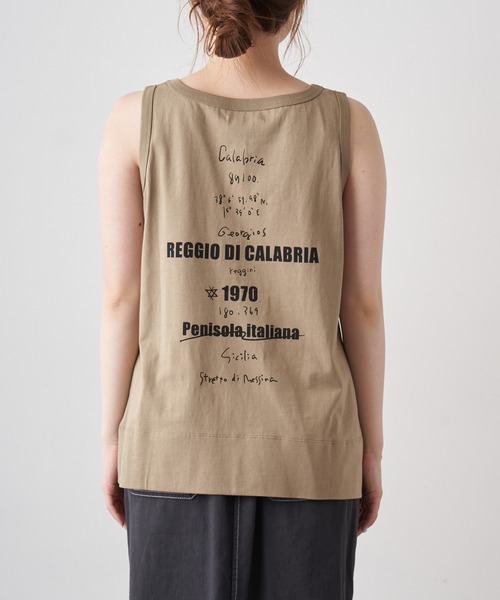 PUAL CE CIN（ピュアルセシン）の「擬麻加工天竺バックプリントノースリーブ／タンクトップ（Tシャツ/カットソー・レディース・ホワイト/チャコール/ベージュ・FREE）」の11枚目の写真