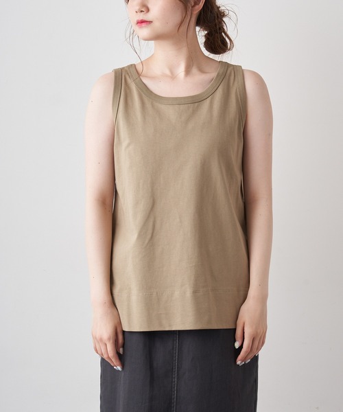 PUAL CE CIN（ピュアルセシン）の「擬麻加工天竺バックプリントノースリーブ／タンクトップ（Tシャツ/カットソー・レディース・ホワイト/チャコール/ベージュ・FREE）」の7枚目の写真