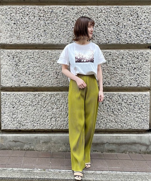 AIMER（エメ）の「フラワープリントTシャツ（Tシャツ/カットソー・レディース・オフホワイト/サックスブルー/ピンク・MEDIUM）」の8枚目の写真