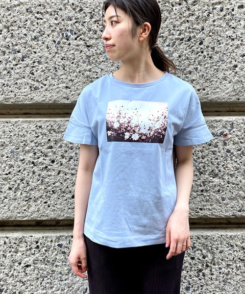 AIMER（エメ）の「フラワープリントTシャツ（Tシャツ/カットソー・レディース・オフホワイト/サックスブルー/ピンク・MEDIUM）」の9枚目の写真