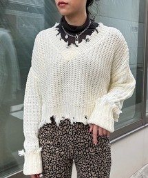 RASVOA | ダメージショートＶネックニット(ニット/セーター)