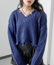 RASVOA | ダメージショートＶネックニット(ニット/セーター)