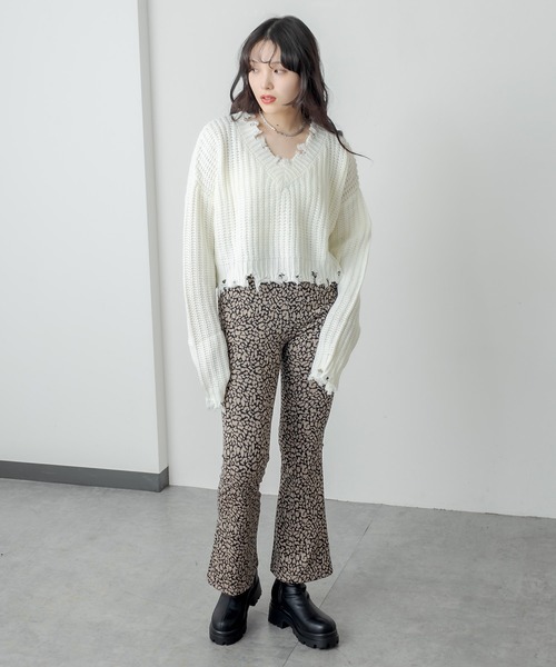 RASVOA（ラスボア）の「ダメージショートＶネックニット（ニット/セーター・レディース・ブラック/オフホワイト/ブルー・FREE）」の17枚目の写真