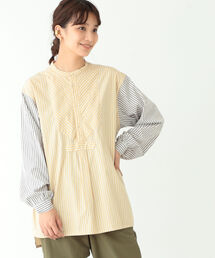 BEAMS BOY | BEAMS BOY / ストライプ ヘンリーネック ロングテール シャツ(シャツ/ブラウス)