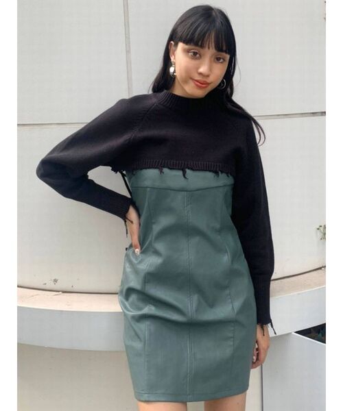 EMODA（エモダ）の「スーパークロップクラッシュニット（ニット/セーター・レディース・カーキ/グレー/ブラック/アイボリー・FREE）」の2枚目の写真