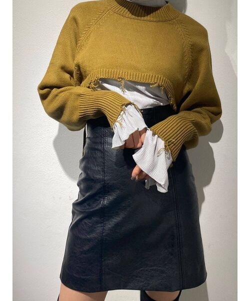 EMODA（エモダ）の「スーパークロップクラッシュニット（ニット/セーター・レディース・カーキ/グレー/ブラック/アイボリー・FREE）」の9枚目の写真