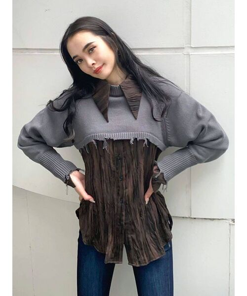 EMODA（エモダ）の「スーパークロップクラッシュニット（ニット/セーター・レディース・カーキ/グレー/ブラック/アイボリー・FREE）」の11枚目の写真