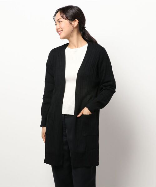BELLUNA PLUS(ベルーナ)の「リブ使いロングカーディガン(カーディガン/ボレロ・レディース・モカ/ブラック/チャコール/ライラック・MEDIUM/LARGE/X-LARGE)」の6枚目の写真