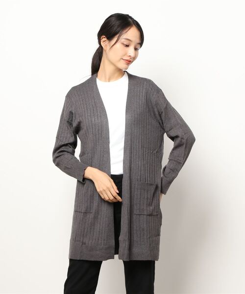 BELLUNA PLUS(ベルーナ)の「リブ使いロングカーディガン(カーディガン/ボレロ・レディース・モカ/ブラック/チャコール/ライラック・MEDIUM/LARGE/X-LARGE)」の7枚目の写真