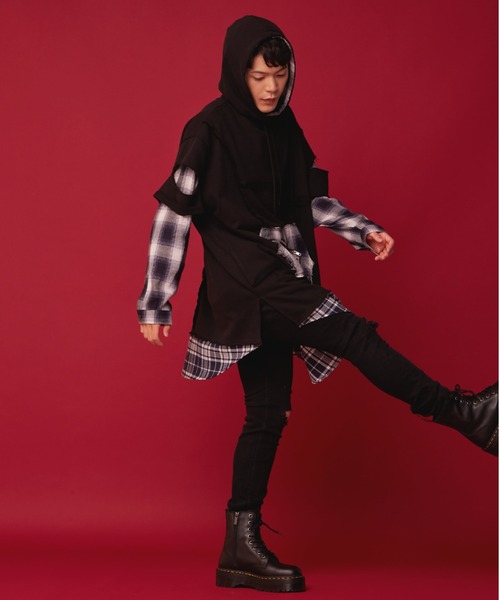 LiSA×Candy Stripper//CHECK SWITCHED HOODIE