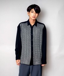【UNIIT/ユニット】ニットスウィッチング ストレッチ ルーズビッグシルエットシャツ