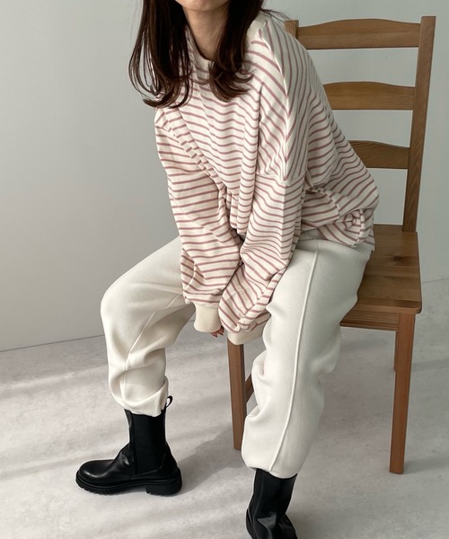 LE MORE（リモア）の「ボーダールーズスウェット（スウェット・レディース・ブラック/グリーン/ピンク・FREE）」の3枚目の写真