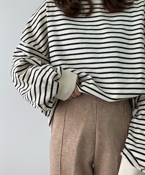 LE MORE（リモア）の「ボーダールーズスウェット（スウェット・レディース・ブラック/グリーン/ピンク・FREE）」の2枚目の写真