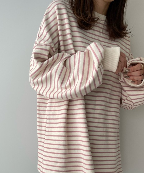 LE MORE（リモア）の「ボーダールーズスウェット（スウェット・レディース・ブラック/グリーン/ピンク・FREE）」の17枚目の写真