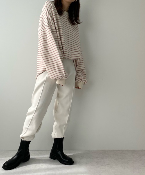 LE MORE（リモア）の「ボーダールーズスウェット（スウェット・レディース・ブラック/グリーン/ピンク・FREE）」の6枚目の写真